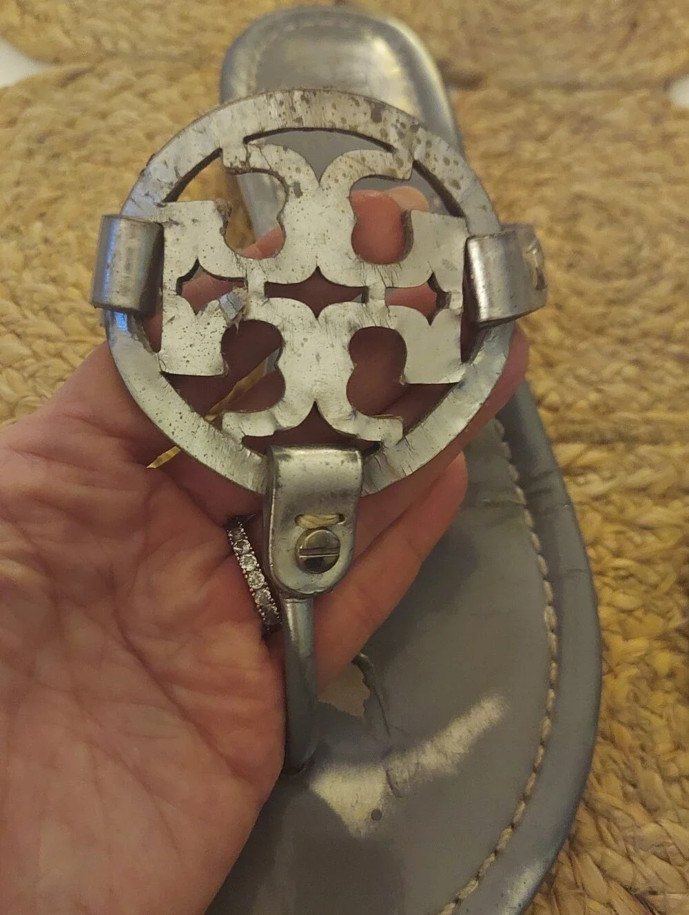 Tory Burch Miller Slides Silver